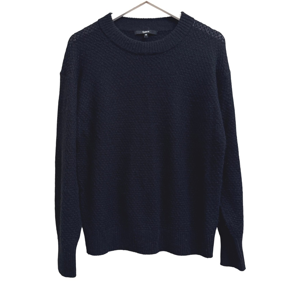 Quince Softest‎ Sweater Women Medium Black Diamond Stitch Pullover Soft